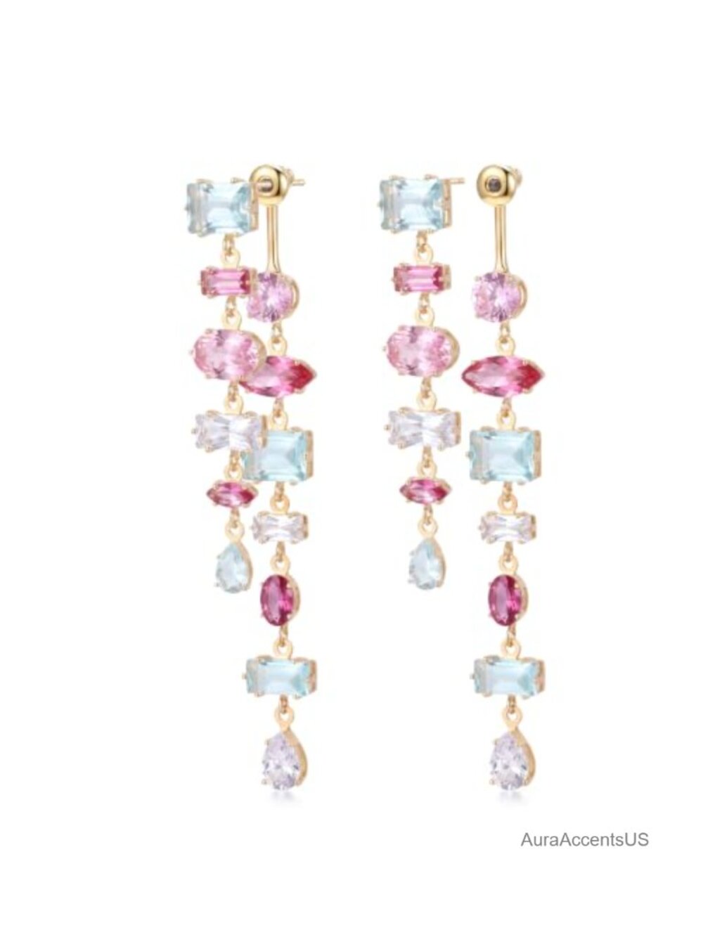 14K Gold Plated Cubic Zirconia Chandelier Dangle Earrings for Women